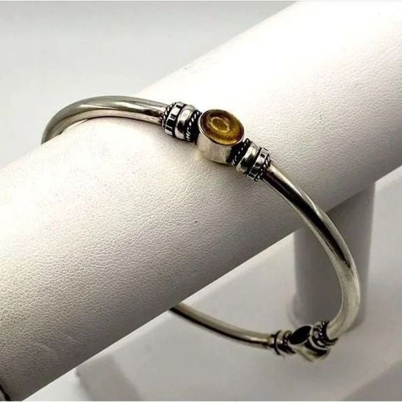Vintage Sterling Silver Bangle Bracelet with Citrine Cabochon Stations - Picture 5 of 5